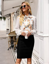 Load image into Gallery viewer, Kate Kasin Women Bow Tie Swiss Dot Blouse for Women Chiffon Tops White Floral XL

