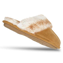 Load image into Gallery viewer, Jessica Simpson Women's Comfy Faux Fur House Slipper Scuff Memory Foam Slip on Anti-skid Sole, Tan, Large
