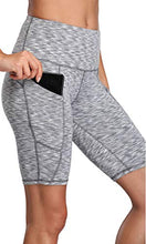 Load image into Gallery viewer, Oalka Women's Yoga Short Side Pockets High Waist Workout Running Shorts Space Dye Camo Grey L
