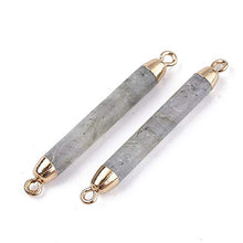 Load image into Gallery viewer, LiQunSweet 5 Pcs Electroplate Natural Labradorite Stone Bead Charm Connector Gemstones Links with Iron Findings Column Golden Bulk for Jewellry Making DIY Crafting - 44~45mm
