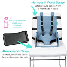 Load image into Gallery viewer, Portable High Chair for Travel with Exclusive Compact Tray - Travel High Chair Seat Safely Attaches to Most Chairs - Toddler &amp; Baby Travel Essential - Baby Travel Accessories
