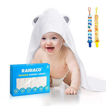 Load image into Gallery viewer, Raniaco Baby Bath Towel,Hooded Baby Towels with Bear Ears,Super Soft,Absorbent,Organic 100% Bamboo Baby Towel for Newborn,Toddler,Infant,One Size,Unisex,White-2 Free Pacifier Clips
