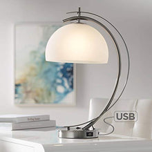 Load image into Gallery viewer, Calvin Modern Desk Table Lamp with USB Charging Port Brushed Steel Curved Frosted Glass Dome Shade for Bedroom Office - Possini Euro Design
