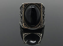 Load image into Gallery viewer, KAR 925K Stamped Sterling Silver Black Onyx Large Men's Ring I1O Gift for Him (12.25)
