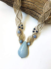 Load image into Gallery viewer, Blue Celestite/Angelite Teardrop shape macrame necklace, handmade
