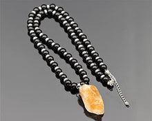 Load image into Gallery viewer, ElisaJewelryArt - Natural Raw Citrine Pendant Natural Black Onyx Beaded Necklace Genuine Gemstone Money Stone Clasp Closure Hematite Necklace Unisex Necklace (22, Raw Citrine)
