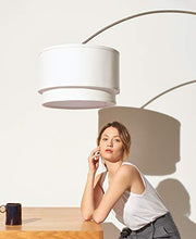 Load image into Gallery viewer, Brightech Mason - Arc Floor Lamp with Unique Hanging Drum Shade for Living Room Matches Your Decor - Arching Over The Couch from Behind, This Standing Pole Light Gets Compliments - Nickel
