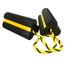 Load image into Gallery viewer, HOXWELL Heavy Duty Rubber Dual Wheel Chocks Front and Back, RV Leveling Blocks Non Slip Base with Nylon Rope Yellow Reflective Tape for Travel Trailers, Car, Camper, Truck 1 Pair
