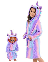 Load image into Gallery viewer, Doctor Unicorn Soft Unicorn Hooded Bathrobe Sleepwear Matching Doll &amp; Girls (Bright Purple, 4-5T)
