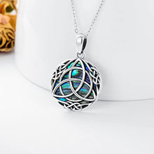 Load image into Gallery viewer, Trinity Celtic Knot Necklace with Simulated Abalone Shell Sterling Silver Vintage Triquetra Round Lucky Celtic Necklace for Women Teen Girls Irish Jewelry
