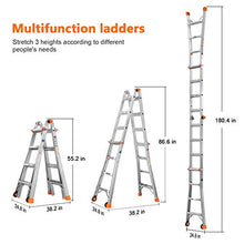 Load image into Gallery viewer, TACKLIFE Telescoping Ladder, 17 Feet Aluminum Extension Ladder with 2 Flexible Wheels, Safe Protective Switch, Non-Slip Rubber Feet, 300lb Capacity Multi-Use Ladder
