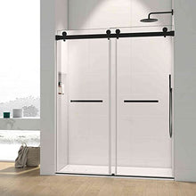 Load image into Gallery viewer, Cotoala Frameless Double Sliding Shower Door, 56" - 72" Width Width, 76" Height, Noiseless Shatterproof Bathroom Gate with Square Rail and 0.4" Clear Tempered Glass
