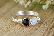 Load image into Gallery viewer, Any Two Crystals Birthstones Infinity Symbol Ring in Sterling Silver or 14kt Yellow or Rose Gold Filled Handmade Wire Wrapped Ring- Made to size 4-14
