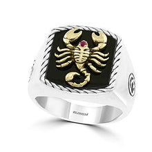 Load image into Gallery viewer, Effy 925 Sterling Silver &amp; 18K Yellow Gold Onyx &amp; Ruby Scorpion Ring, 5 TCW IRS0M667RX
