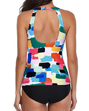 Load image into Gallery viewer, Holipick Women Color Block Tankini Swimsuits High Neck Swim Tank Tops Tummy Control Two Piece Bathing Suits Halter Swimwear XL

