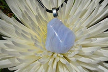 Load image into Gallery viewer, Pretty Blue Lace Agate Stone on a Leather Cord Necklace
