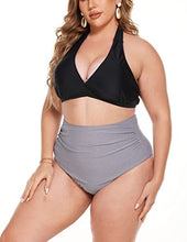 Load image into Gallery viewer, IN'VOLAND Women Plus Size V Neck Bikini High Waist Halter Two Piece Swimsuit Sporty Tummy Control Bathing Suit
