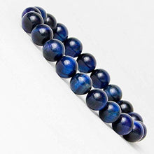 Load image into Gallery viewer, Natural Handmade Blue Tiger Eye Bracelet - Semi Precious Round Beads Stretch Bracelet - Gemstone Beaded 8mm - Planet Jupiter Bracelets
