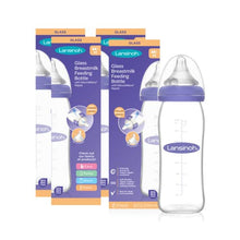 Load image into Gallery viewer, Lansinoh Glass Baby Bottles for Breastfeeding Babies, 8 Ounces, 4 Count, Includes 4 Medium Flow Nipples (Size 3M)
