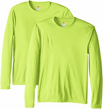 Load image into Gallery viewer, Hanes Men's Long Sleeve Cool Dri T-Shirt UPF 50+, Medium, 2 Pack ,Safety Green
