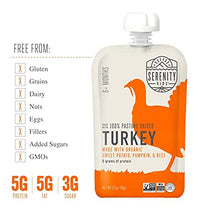 Load image into Gallery viewer, Serenity Kids 6+ Months Baby Food Pouches Puree Made With Ethically Sourced Meats &amp; Organic Veggies | 3.5 Ounce BPA-Free Pouch | Pasture Raised Turkey, Sweet Potato, Pumpkin, Beet | 12 Count
