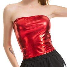 Load image into Gallery viewer, WoCoo Ladies' Nightclub Costumes Wrapped Chest And Patent Leather Solid Color Tube Tops Bottoming Shirt Performance Clothe(Red,L)

