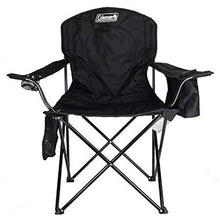 Load image into Gallery viewer, Coleman Camp Chair with 4-Can Cooler | Folding Beach Chair with Built In Drinks Cooler | Portable Quad Chair with Armrest Cooler for Tailgating, Camping &amp; Outdoors , Black, Roomy seat: 24"
