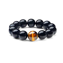 Load image into Gallery viewer, SX Commerce Natural Obsidian Bracelet Black Natural 10MM or 12MM Stone with a Unique Tiger Eye Good Gift for Men and Women(10MM)
