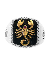 Load image into Gallery viewer, Effy 925 Sterling Silver &amp; 18K Yellow Gold Onyx &amp; Ruby Scorpion Ring, 5 TCW IRS0M667RX
