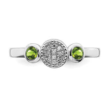 Load image into Gallery viewer, Solid 925 Sterling Silver Stackable Double Round Peridot Green August Gemstone and Diamond Ring Eternity Band Size 6 (.05 cttw.)
