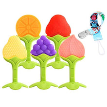 Load image into Gallery viewer, PandaEar Baby Training Massaging Toy Teether: 5-Pack Fruit Set &amp; Nylon Loop | Soothes Gums Promotes Healthy Oral Development | Food Grade Soft Safe BPA-Free Silicone | Babies Toddlers Infants
