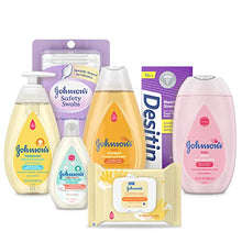 Load image into Gallery viewer, Johnson's Bath Discovery Gift Set for Parents-to-Be, Caddy with Baby Bath Time &amp; Skin Care Essentials, Bath Kit Includes Baby Body Wash, Shampoo, Wipes, Lotion &amp; Diaper Rash Cream, 7 Items
