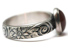 Load image into Gallery viewer, Oval Carnelian Ring Flower Pattern Vintage Silver N-S
