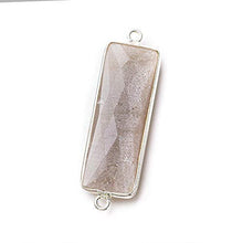 Load image into Gallery viewer, 31x11mm Silver Bezel Chocolate Moonstone Bar 2 Ring Connector North South 1 Piece

