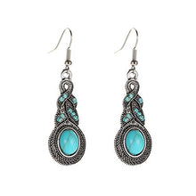 Load image into Gallery viewer, Vitaltyextracts Water Drop Shaped Bohemian National Style Turquoise Alloy Necklace and Earrings Set (Silver)
