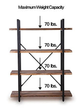 Load image into Gallery viewer, Homissue 4-Tier Industrial Style Bookshelf, Wood and Metal Bookcases Furniture for Collection, Retro Brown
