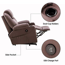 Load image into Gallery viewer, Mcombo Electric Power Lift Recliner Chair Sofa with Massage and Heat for Elderly, 3 Positions, 2 Side Pockets and Cup Holders, USB Ports, Faux Leather 7040 (Medium, Light Brown)
