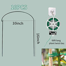 Load image into Gallery viewer, 10 Pack Garden Plant Support Stakes,10" Wide x 16" High Half Round Metal Garden Plant Support Ring Cage Border Support, Garden Supports for Plants Peony Flowers Vine Tomato with 66ft Plant Ties
