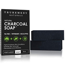 Load image into Gallery viewer, Natural Activated Charcoal Soap Bar (2-Pack) | Hand, Foot &amp; Body Soap for Acne, Blackheads, Eczema, Athletes Foot | Tea Tree, Peppermint &amp; Charcoal Soap | Vegan, Cruelty Free | Made In USA | 8 Oz
