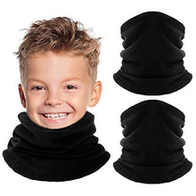 Load image into Gallery viewer, Kids Neck Warmer Gaiter Winter Fleece Snood Thermal Windproof Ski Tube Scarf for Cold Weather, Thick Face Mask for Girls&amp;Boys Black (2 Pack)
