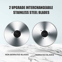 Load image into Gallery viewer, Meat Slicers Electric, Food Deli Slicers with Two 7.5” Serrated Stainless Steel Blade Upgrade Precisely Cuts Meat, Cheese, Bread, Fruit &amp; Veggies, Adjustable Thickness Dial, Non-Slip Feet (2 Blade)
