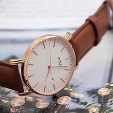 Load image into Gallery viewer, BUREI Men's Fashion Minimalist Wrist Watch Analog Date with Leather Strap (Rose Gold Brown)
