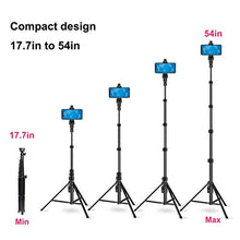 Load image into Gallery viewer, Phone Tripod Stand Selfie Stick 54 Inch Portable Aluminum Alloy with Wireless Remote Shutter for iPhone 12 11 pro Xs Max Xr X 8 7 6 Plus, Android Samsung Galaxy Smartphone Tripod Vlog/Live Stream
