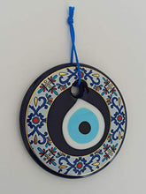 Load image into Gallery viewer, Erbulus Glass Blue Evil Eye Wall Hanging Colorful Floral Design Ornament – Turkish Nazar Bead - Home Protection Charm - Wall Art Amulet in a Box

