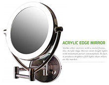 Load image into Gallery viewer, Ovente 7.5" Lighted Wall Mount Makeup Mirror, 1X &amp; 10X Magnifier, Spinning Double Sided Round LED w/ Dimmer Switch, Extend, Retractable &amp; Folding Arm, Battery USB Powered Antique Brass MLW75AB1X10X
