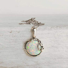 Load image into Gallery viewer, 925 Sterling Silver White Opal Large Pendant; Libra Natural March Birthstone Round Pendant; Antique Jewelry For Women ; Handmade Vintage Style Fire Opal Stone Necklace For Women
