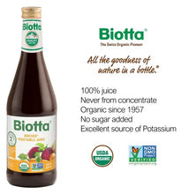 Load image into Gallery viewer, Biotta Organic Breuss Vegetable Juice - 100% Juice Superfood With Beetroot, Carrot, Radish, Potato &amp; Celery Juices - Help Improve Overall Wellness - Excellent Source of Potassium (16.9 Fl Oz, Pk of 6)
