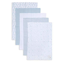 Load image into Gallery viewer, Burt's Bees Baby - 5 Pack of Burp Cloths, 100% Organic Cotton (1 Cloud, 1 Solid Color, 1 Honey Bee Print, 1 Stripe, 1 Alphabet Bee Print, Sky)
