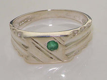 Load image into Gallery viewer, 925 Sterling Silver Real Genuine Emerald Mens Signet Anniversary Ring - Size 8
