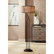 Load image into Gallery viewer, Marlowe Modern Floor Lamp Industrial Bronze Woven Iron and Burlap Double Drum Shade for Living Room Reading Bedroom - Franklin Iron Works
